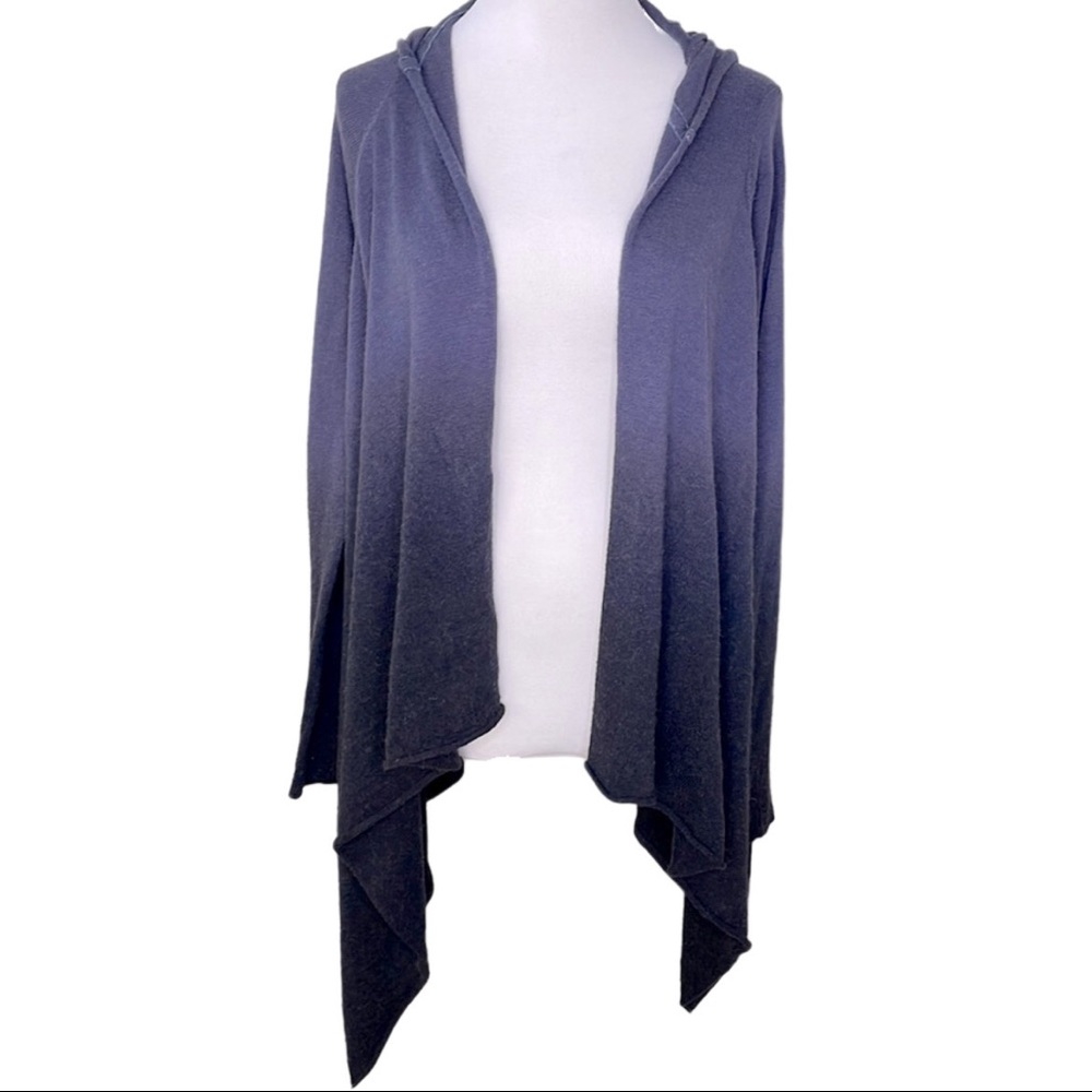 William B Dark Purple & Blue Ombré Open Front Hooded Handkerchief Hem Cardigan